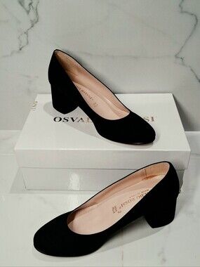 Osvaldo Rossi Black Suede Block Heel Pump Made in Italy EU 36 US 5 Or 5.5 NWB